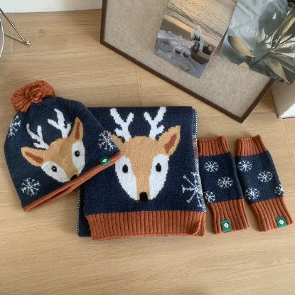图片 Men Women WinterHats Scarf with Touchscreen Gloves Warm Knit Themal Gloves Long Scarf Set with Fleece Lined