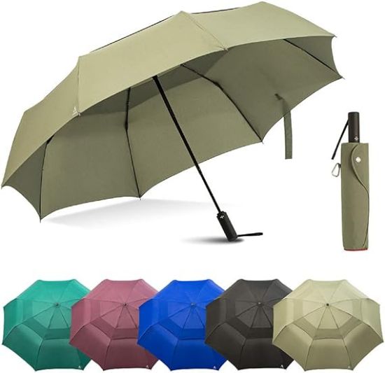 图片 Portobello Large Travel Umbrella - 54 Inch Double Vented Canopy Folds Into Portable Size - Big Enough To Fit In 2 Adults - Auto Open Close
