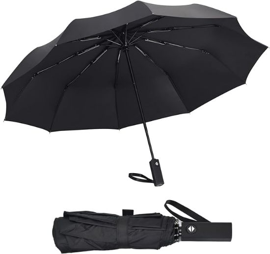 图片 FATONESA UPF 50+ UV Protection Travel Folding Umbrella, Auto Open Close Sun Rain Resistant Windproof Compact 10 Ribs Strong Portable Umbrella for Men and Women Car Backpack and On-the-Go