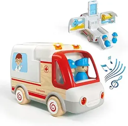 图片 Cars Toys for 2 3 4 5 Years Old Toddlers Boys Girls, Ambulance Truck with Sound and Light, Early Learning Toy, Plastic and Wooden Vehicles, Doctor Kit for Kids, Christmas Birthday Gifts